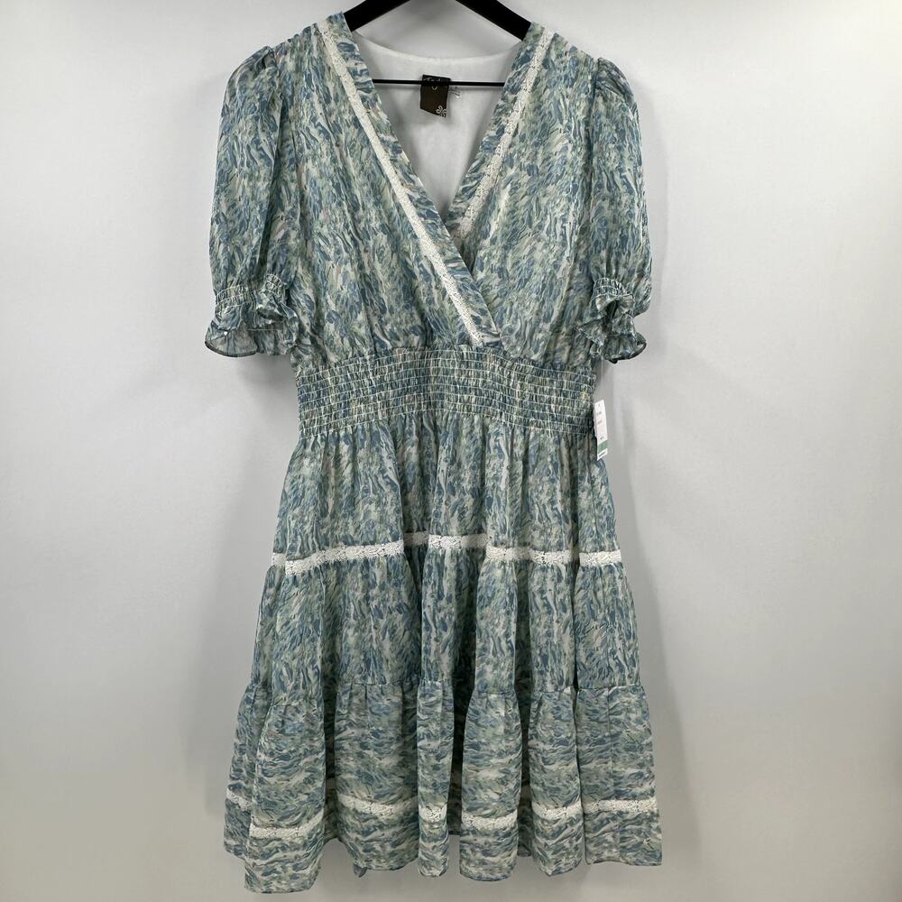 Taylor V Neck Short Sleeve Chiffon Floral Ruffle A Line Dress Size 8 NWT